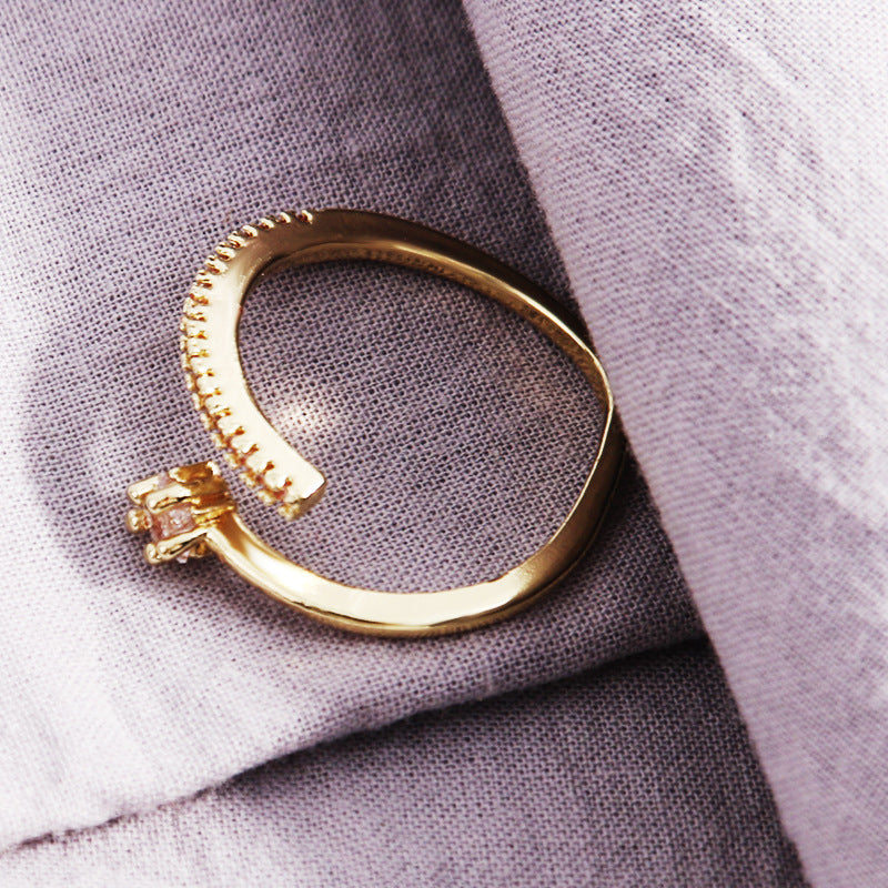 Geometric Gold Plated Copper Ring With Artificial Gemstones For Women Elegant Korean Style Jewelry For Evening