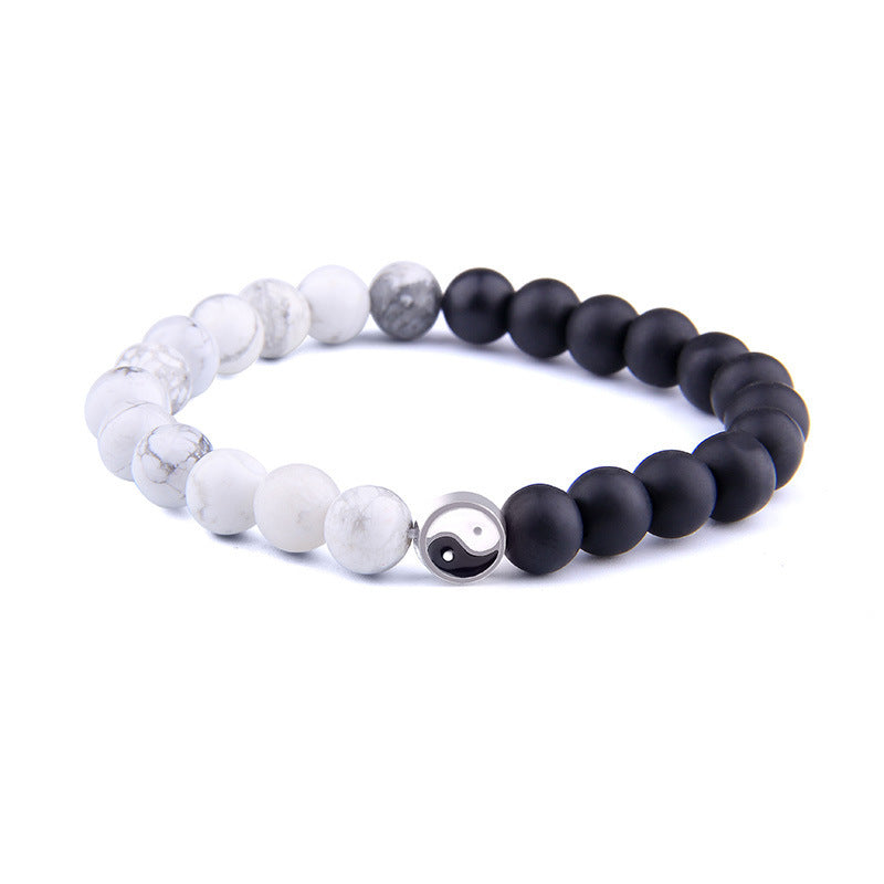 Unisex White Pine Bracelet Simple Everyday Wear Bracelet Tai Chi Fashion Accessory Bracelet in White and Black