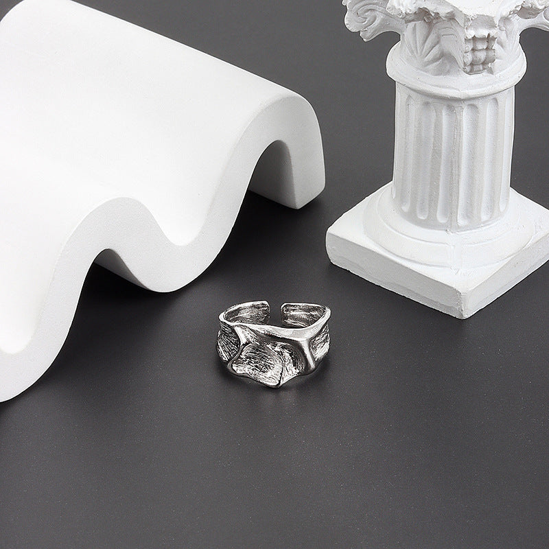 Adjustable Copper Ring Geometric Fold Texture Electroplated Thin Band Womens Minimalist Jewelry Gift Travel Accessory