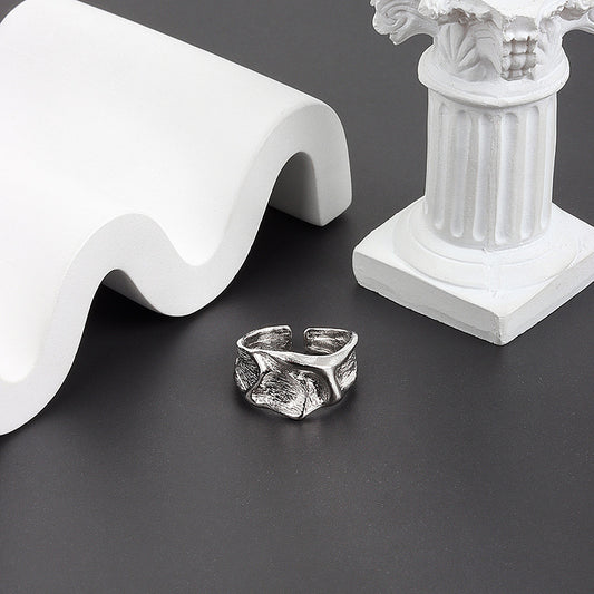 Adjustable Copper Ring Geometric Fold Texture Electroplated Thin Band Womens Minimalist Jewelry Gift Travel Accessory