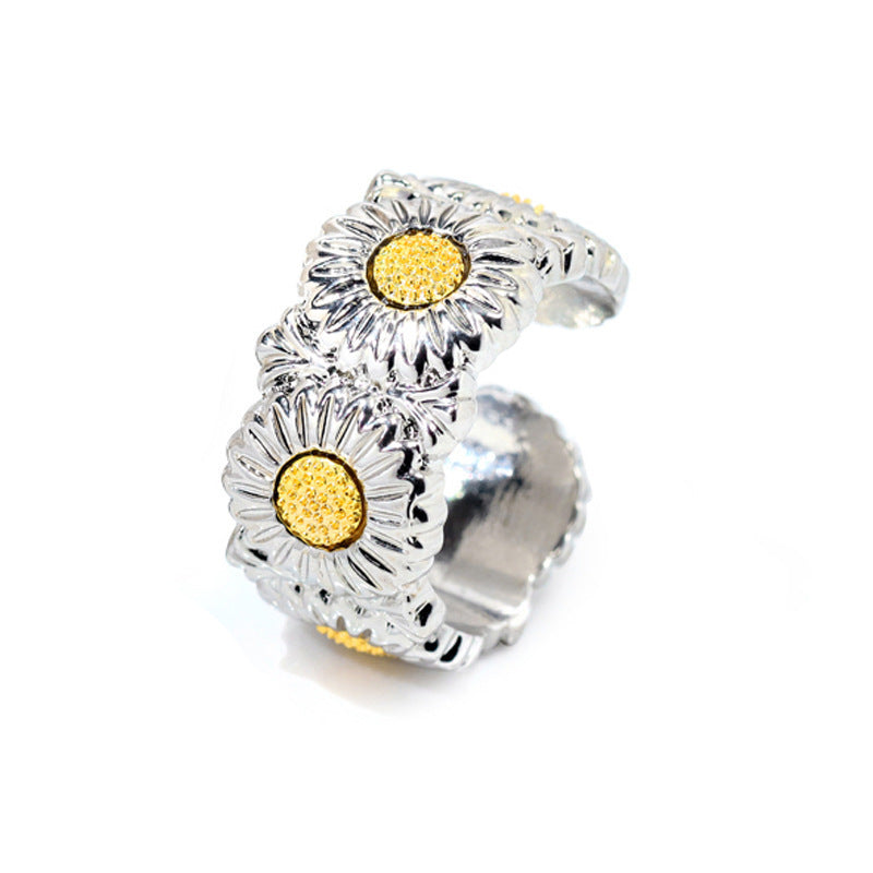Unisex Adjustable Flower Ring Hip Hop Style Alloy Plated Fashion Jewelry Durable Versatile Statement Accessory
