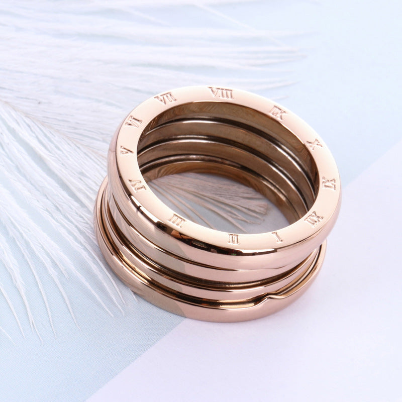 Classic Titanium Steel Rose Gold Ring Couple Ring Pair for Men and Women Korean Geometric Electroplated Ring Tourism Souvenir Ring Individually Packed