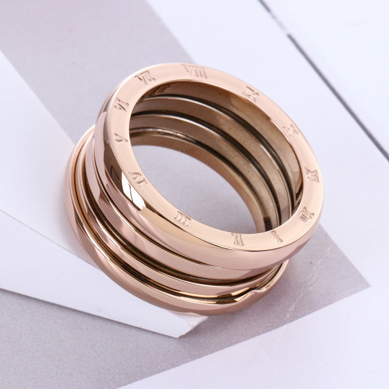 Classic Titanium Steel Rose Gold Ring Couple Ring Pair for Men and Women Korean Geometric Electroplated Ring Tourism Souvenir Ring Individually Packed