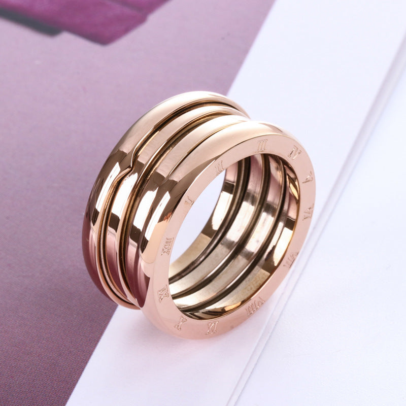 Classic Titanium Steel Rose Gold Ring Couple Ring Pair for Men and Women Korean Geometric Electroplated Ring Tourism Souvenir Ring Individually Packed