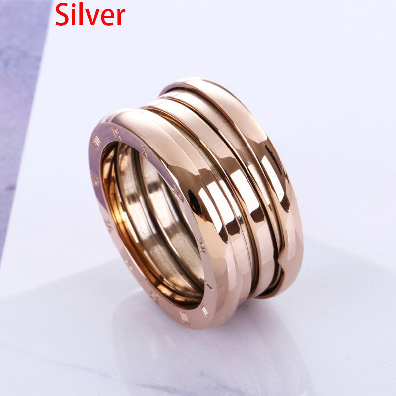 Classic Titanium Steel Rose Gold Ring Couple Ring Pair for Men and Women Korean Geometric Electroplated Ring Tourism Souvenir Ring Individually Packed