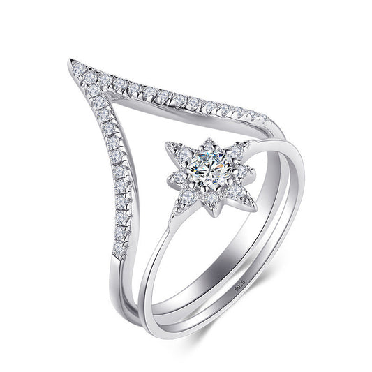 Womens Six Pointed Star Ring With Arrow Design Geometric Stacked Silver Ring Set Electroplated Jewelry Gem Set