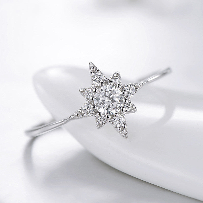 Womens Six Pointed Star Ring With Arrow Design Geometric Stacked Silver Ring Set Electroplated Jewelry Gem Set