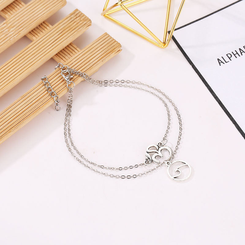 Beach Anklet Double Layer Alloy Wave Geometric Unisex Bohemian Anklet Individually Packed Travel Anklet Travel