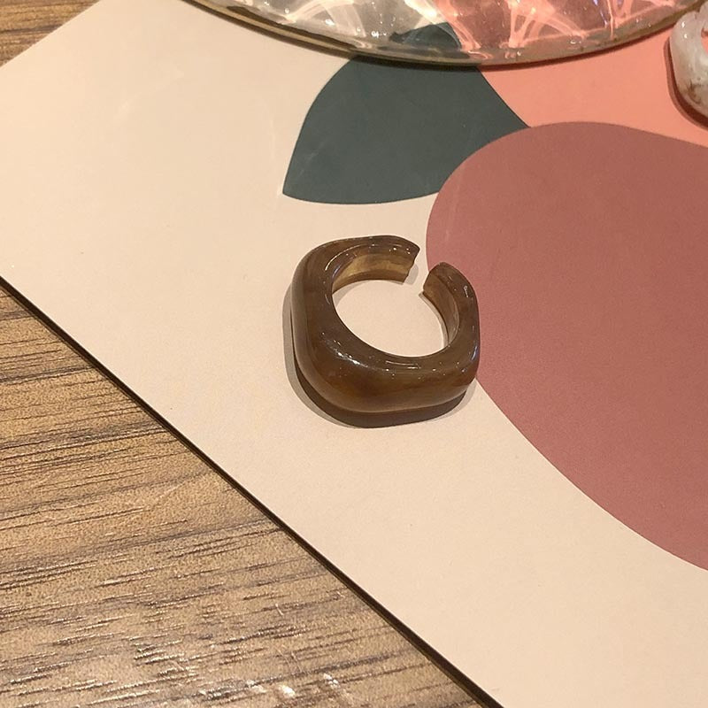 Womens Vintage Resin Ring Geometric Pattern Jewelry Individually Packed Ring Holiday Gift Ring Fashion Ring Statement