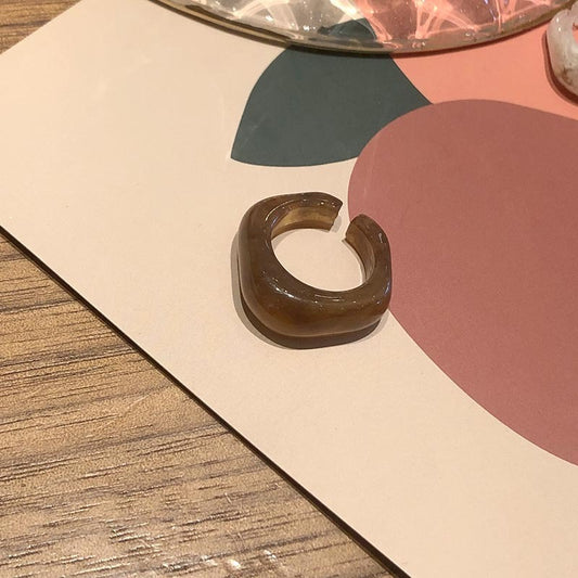 Womens Vintage Resin Ring Geometric Pattern Jewelry Individually Packed Ring Holiday Gift Ring Fashion Ring Statement