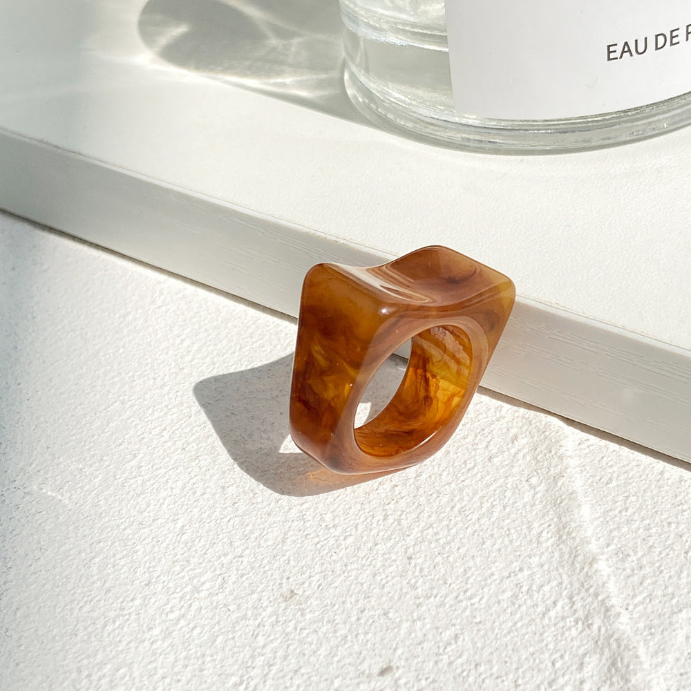 Womens Vintage Resin Ring Geometric Pattern Jewelry Individually Packed Ring Holiday Gift Ring Fashion Ring Statement