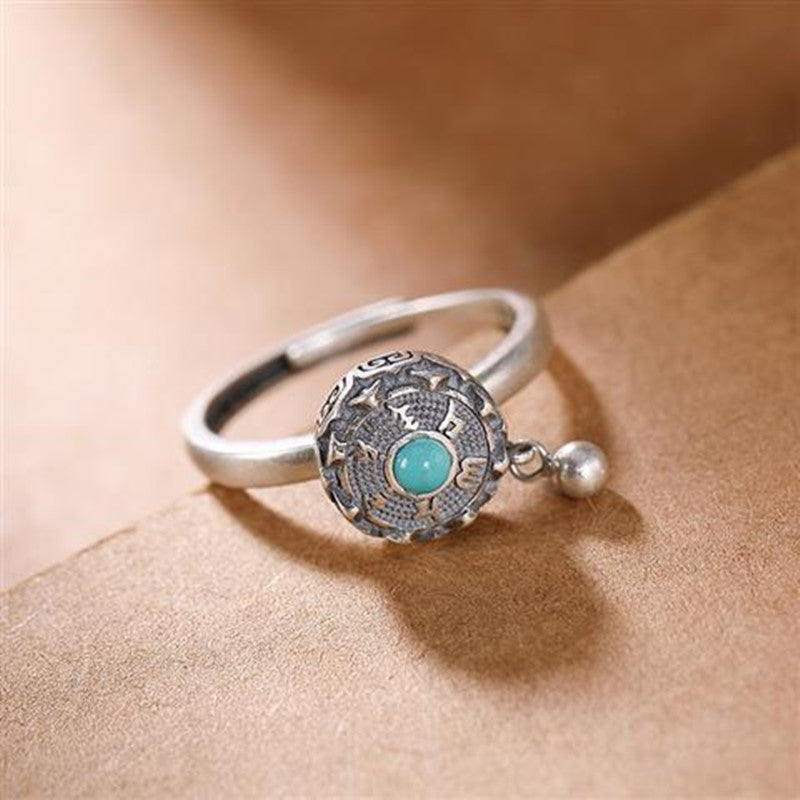 Buddhist Rotating Ring Six Character Mantra Turning Cylinder Copper Enamel Lotus Meditation Ring Transfer Ring