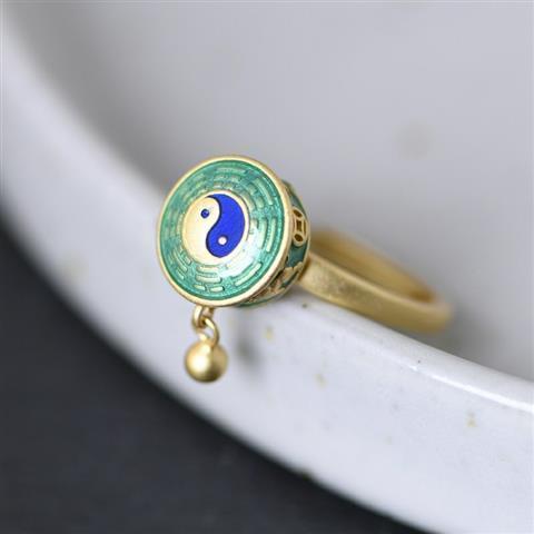 Buddhist Rotating Ring Six Character Mantra Turning Cylinder Copper Enamel Lotus Meditation Ring Transfer Ring