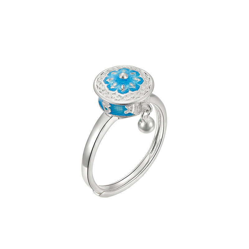 Buddhist Rotating Ring Six Character Mantra Turning Cylinder Copper Enamel Lotus Meditation Ring Transfer Ring