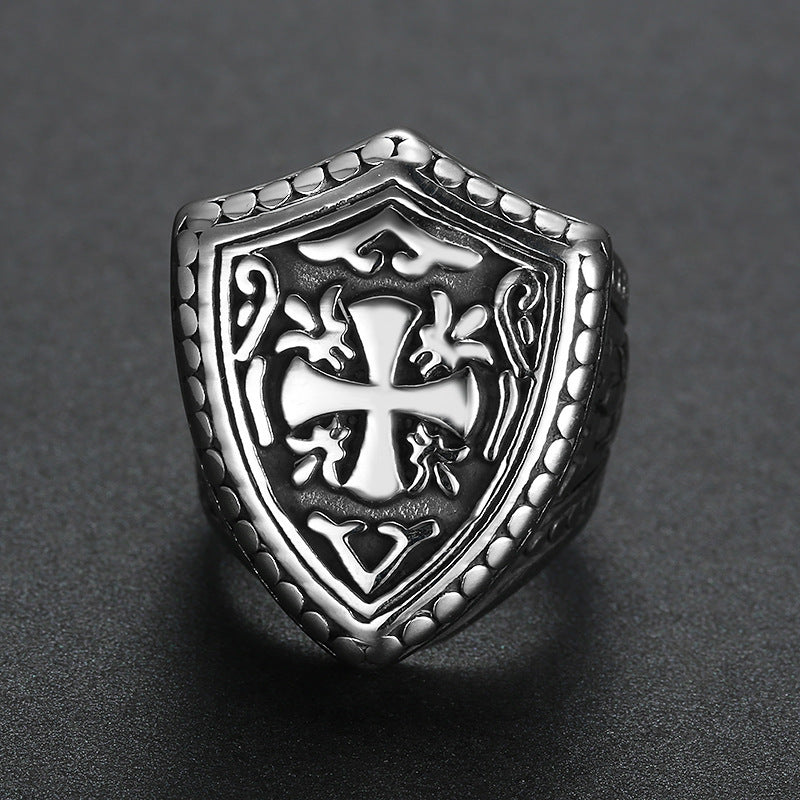 Men's Stainless Steel Ring with Carved Cross Design Religious Jewelry Band Gift for Him Fashion Accessory Statement Ring for Men and Holiday Occasions