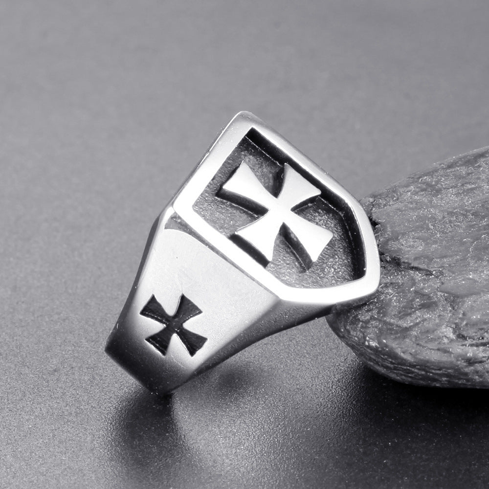 Mens Cross Ring Titanium Steel Band Handmade Geometry Travel Souvenir Individually Packed Ring Color Stainless