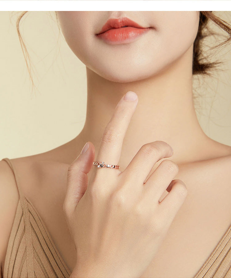 Silver Geometric Bee Ring Rose Gold Plaid Electroplated Finish European American Style Travel Gift Travel Gift