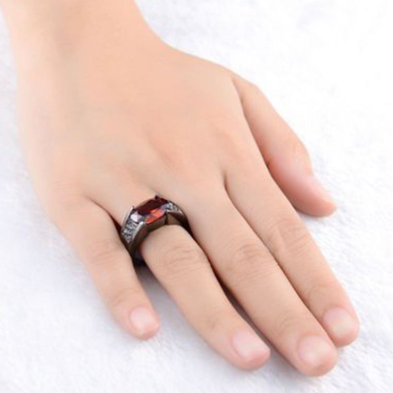 Metal Alloy Electroplated Ring Inlaid With Artificial Gemstone Fashion Jewelry Engagement Ring Red Purple Black