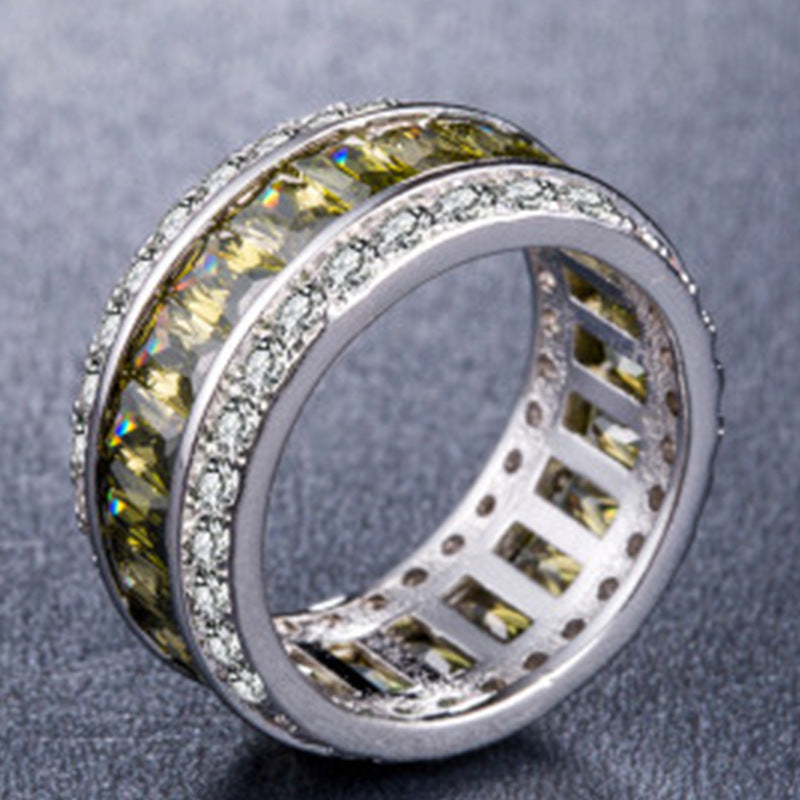 Womens Square Cut Simulated Diamond Ring Zirconia Inlay Copper Geometric Engagement Jewelry Three Colors Modern