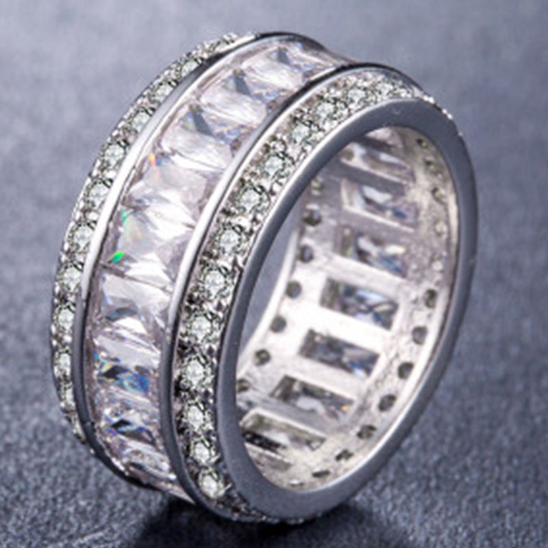 Womens Square Cut Simulated Diamond Ring Zirconia Inlay Copper Geometric Engagement Jewelry Three Colors Modern