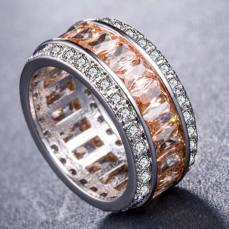 Womens Square Cut Simulated Diamond Ring Zirconia Inlay Copper Geometric Engagement Jewelry Three Colors Modern