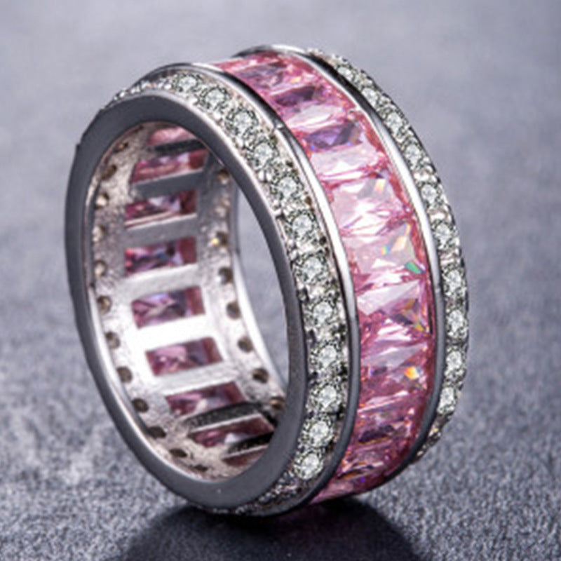 Womens Square Cut Simulated Diamond Ring Zirconia Inlay Copper Geometric Engagement Jewelry Three Colors Modern