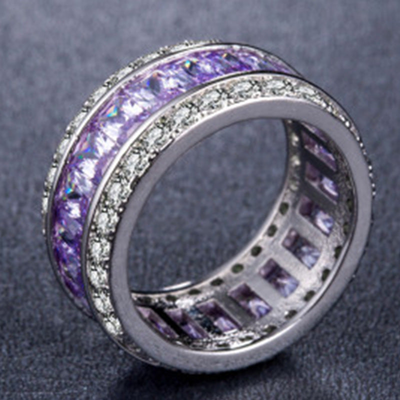 Womens Square Cut Simulated Diamond Ring Zirconia Inlay Copper Geometric Engagement Jewelry Three Colors Modern