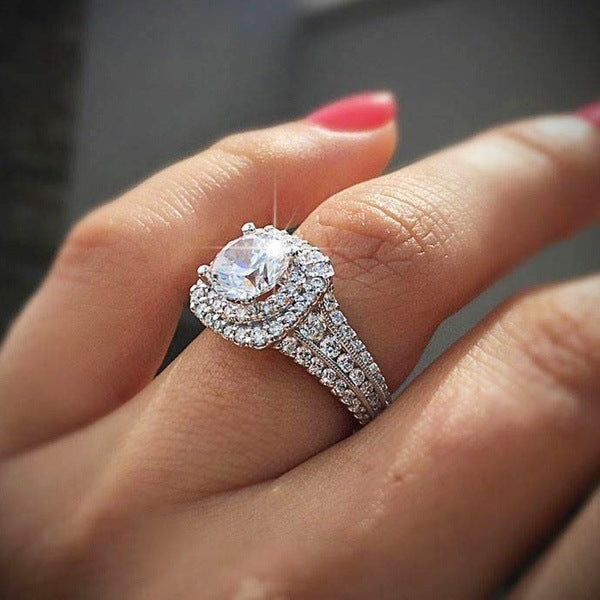 18k Platinum Plated White Gold Simulation Diamond Ring Geometric Design For Wedding Great Gift For Wedding Day