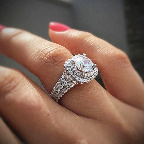 18k Platinum Plated White Gold Simulation Diamond Ring Geometric Design For Wedding Great Gift For Wedding Day