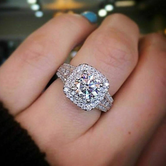 18k Platinum Plated White Gold Simulation Diamond Ring Geometric Design For Wedding Great Gift For Wedding Day