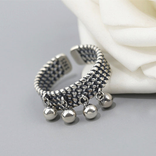Woven Bead Ring Copper Braided Adjustable Opening Retro Ring For Travel Souvenirs Weddings Handcrafted Jewelry
