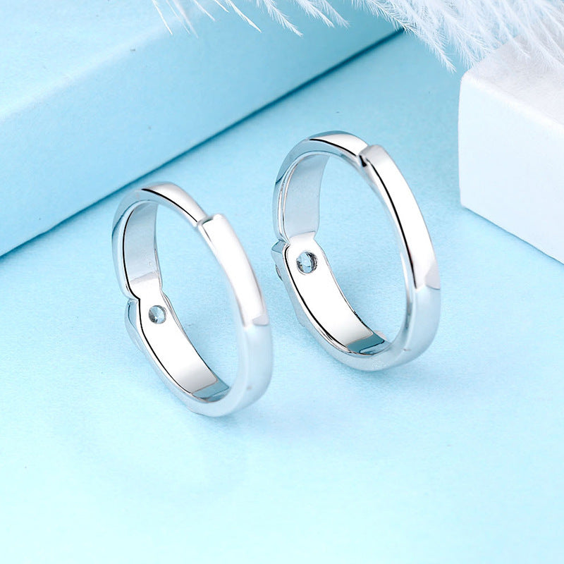 Couple Heart Shaped Matching Rings Diamond Sterling Silver Promise Engagement Anniversary Jewelry Gift Box Set