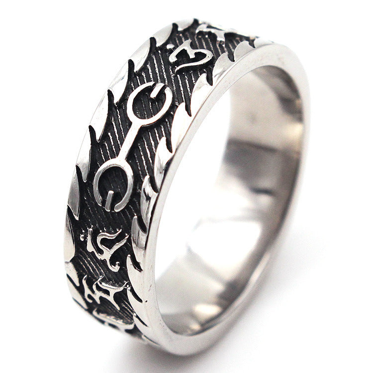 Titanium Steel Trendy Mens Ring Domineering Simple Tibetan Style Geometry Ring Sizes 7 To 12 Classic European Retro