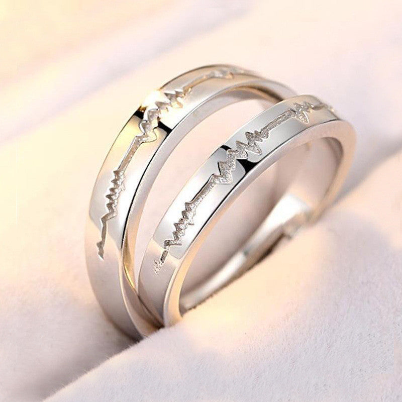 Sterling Silver Couple Ring ECG Design Korean Geometric Ring Electroplated Ring Couple Jewelry