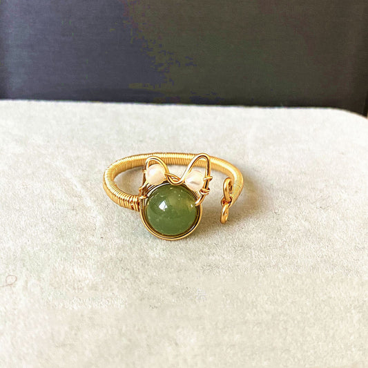 14k Gold Plated Aquamarine Pearl Strawberry Crystal Ring Heart Moon Design Elegant Jewelry Handmade With Care