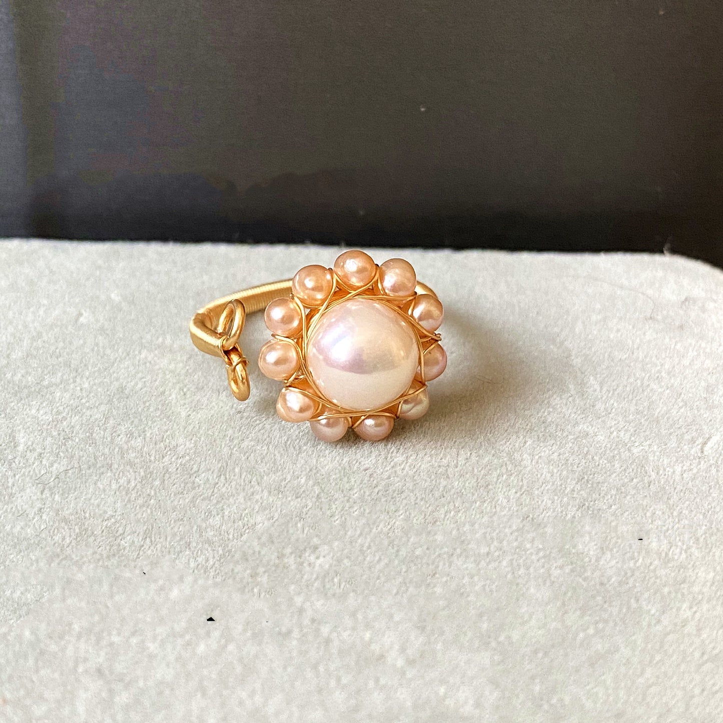14k Gold Plated Aquamarine Pearl Strawberry Crystal Ring Heart Moon Design Elegant Jewelry Handmade With Care