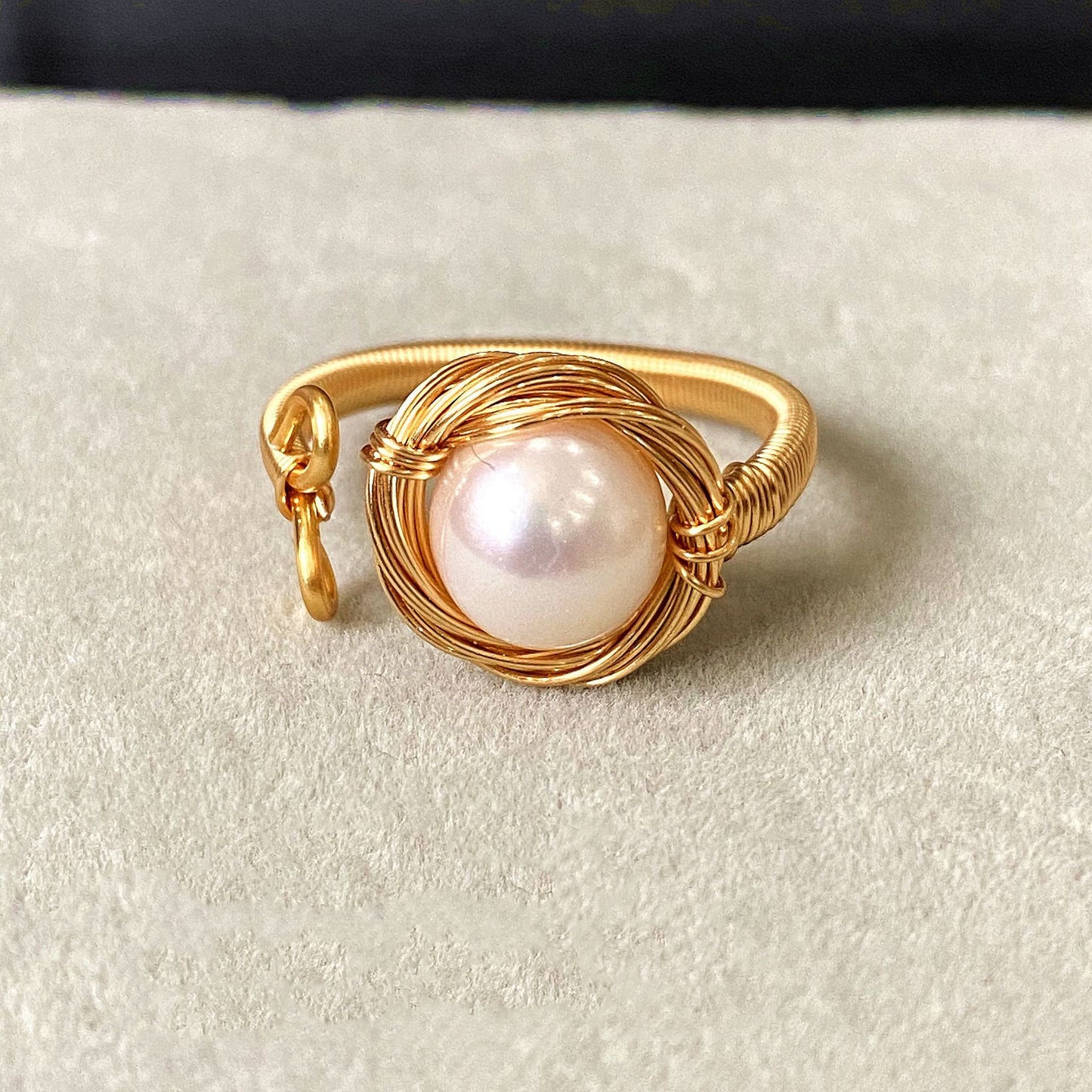 14k Gold Plated Aquamarine Pearl Strawberry Crystal Ring Heart Moon Design Elegant Jewelry Handmade With Care