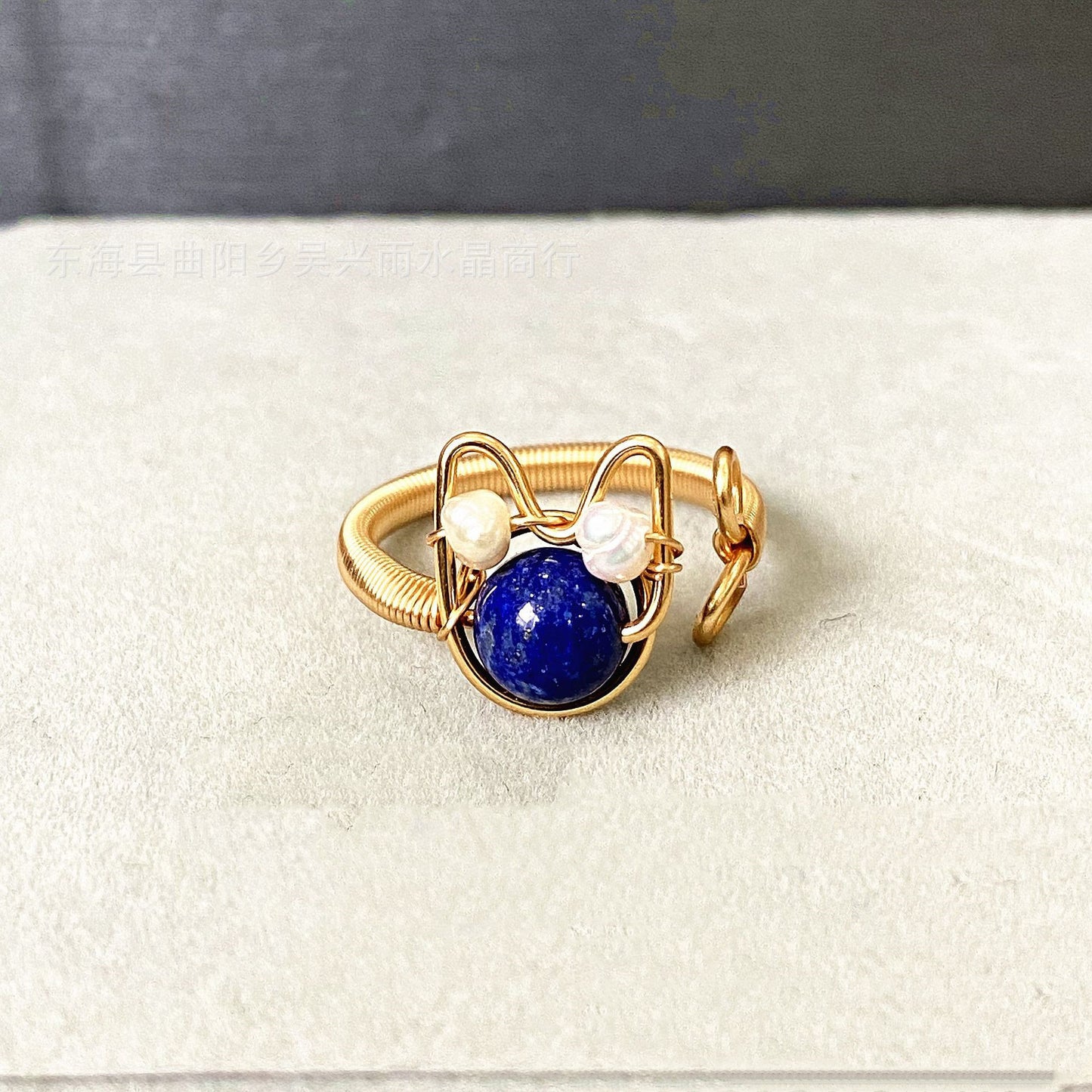 14k Gold Plated Aquamarine Pearl Strawberry Crystal Ring Heart Moon Design Elegant Jewelry Handmade With Care