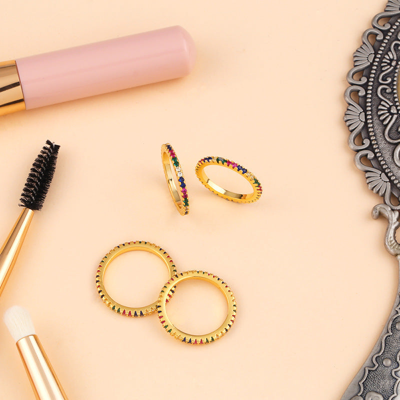 Womens Colorful Zircon Microinlaid Diamond Ring Geometric Designs Jewelry Elegant Fashion Accessory Gift Shine