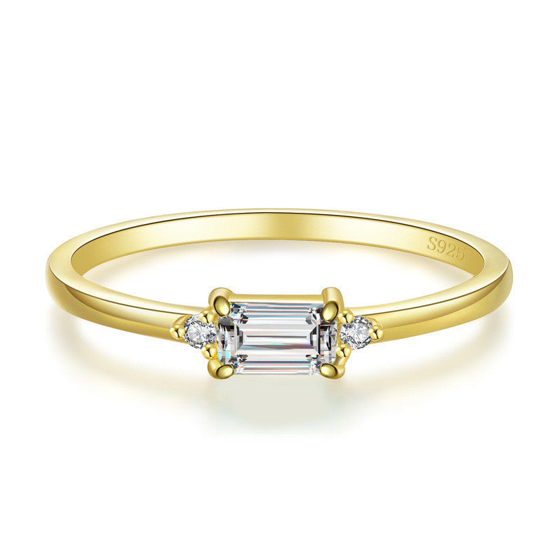 Sterling Silver Ring Geometry Imitation Tourmaline Accent