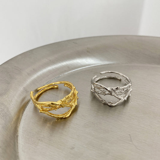 Womens Silver Ring Inlaid Irregular Texture Fashion Ring French Inspired Korean Style Jewelry Silvery Inlay Design