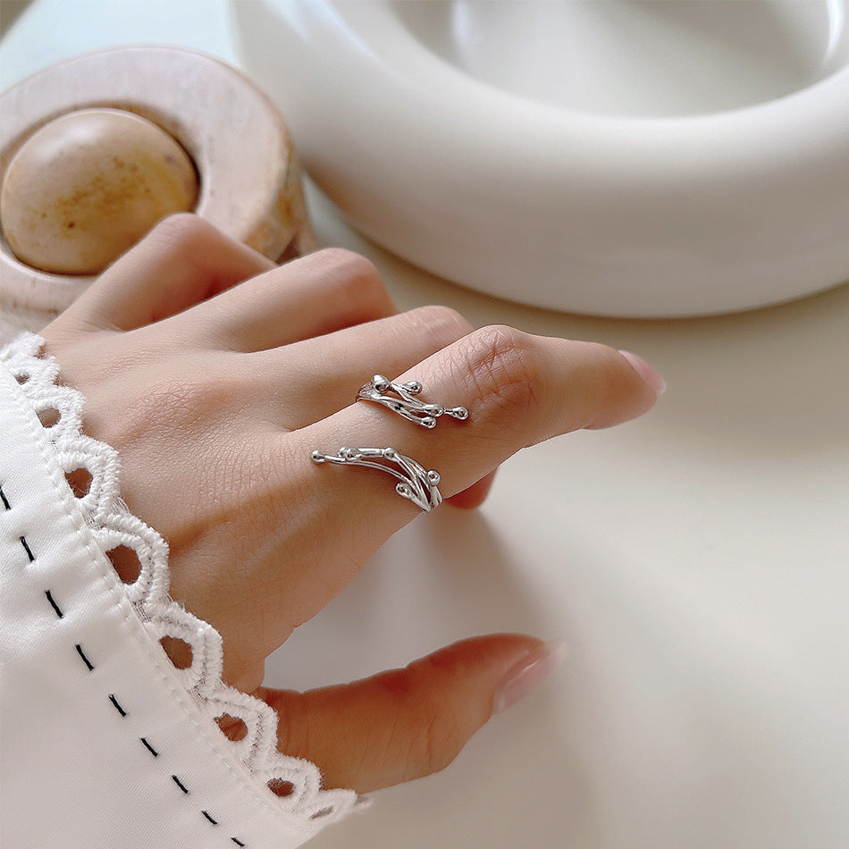 Sterling Silver Ring Korean Floral Design Ring Electroplated Finish Irregular Branch Flower Ring For Women Silver