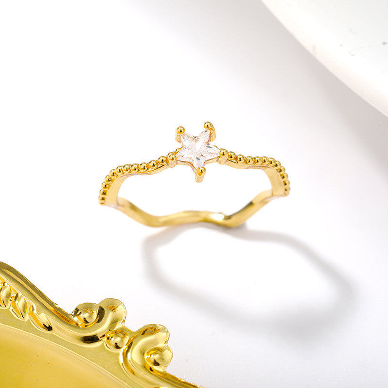 Copper Wedding Ring With Gold Inlaid Star Design And Wave Pattern Ideal Anniversary Gift For Her Jewelry Gifts