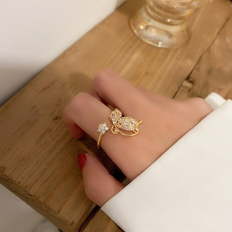 Butterfly Ring Copper Tone Exaggerated Bowknot Korean Style Fashion Statement Jewelry For Daily Wear Electroplated