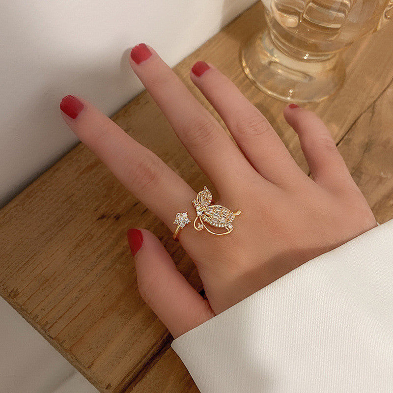 Butterfly Ring Copper Tone Exaggerated Bowknot Korean Style Fashion Statement Jewelry For Daily Wear Electroplated