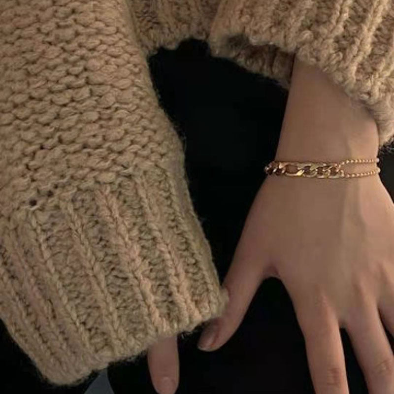 Womens Metal Mix And Match Stitching Necklace European Round Bead Clavicle Chain Electroplated Golden Finish Fashion