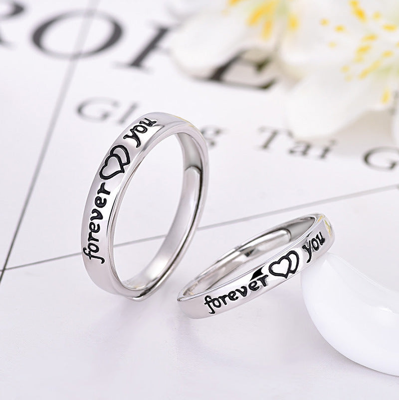 Love Heart Shaped Couple Rings Set 925 Silver Epoxy Japanese Korean Style Men And Women Matching Promise Rings