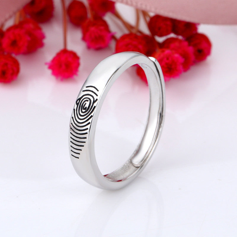 Sterling Silver Couple Rings Fingerprint And Mouth Design His And Hers Fashion Rings 925 Matching Promise Ring Set