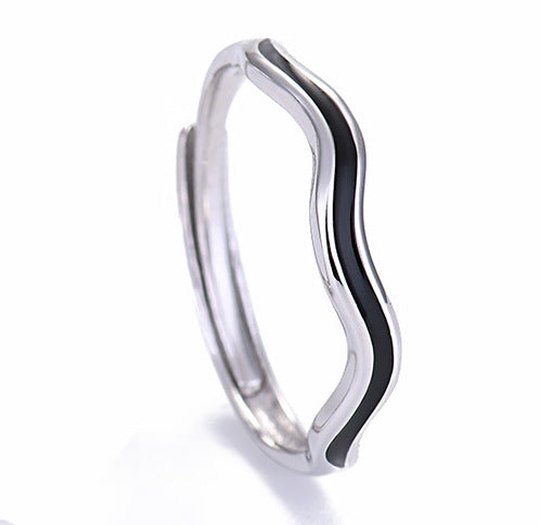 Silver Ring for Men or Women Curved Wavy Design Epoxy Fashion Ring Elegant Band Ring Simple Modern Jewelry Gift for Students and Everyday Wear