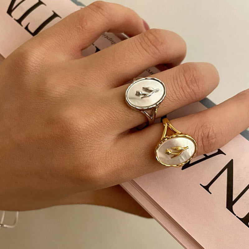 925 Sterling Silver Ring Tulip Shell Flower Elegant Retro Romantic Adjustable Jewelry Gift for Women Gift Idea